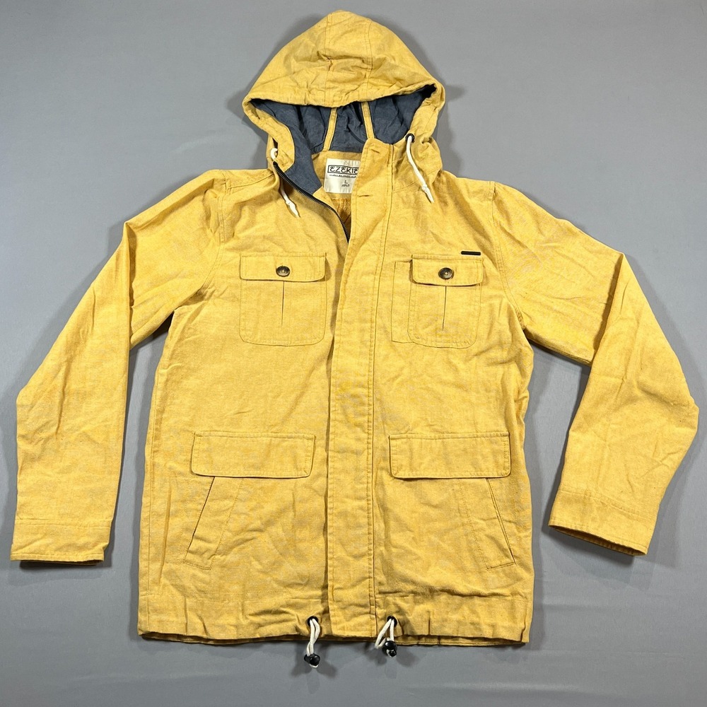 Ezekiel Jacket Womens Large Mustard Cotton Hooded Utility Pocket Full Zip Casual